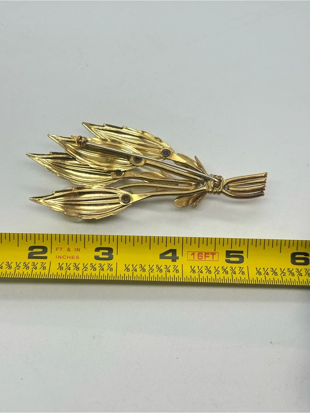 Vintage Coro Calla Lily Flower Bouquet Brooch Pin Enamel Leaf Figural Gold Tone